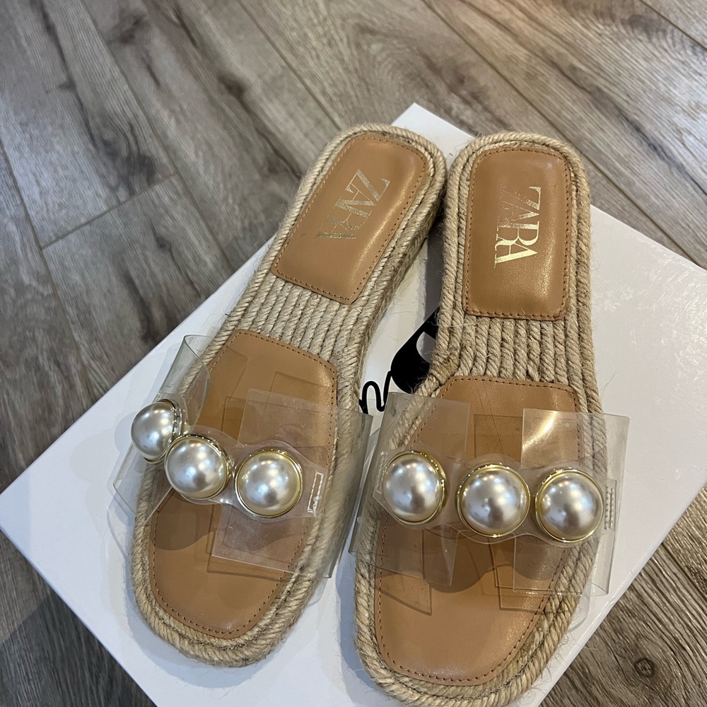 Zara Beige Sandals with Pearl Details